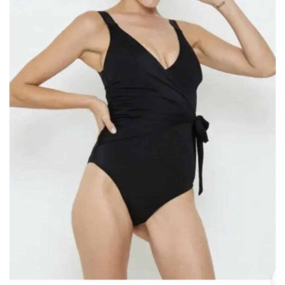 We Are HAH Wrap It Up One Piece Wrap Style Swimsuit Black Sz Sm Slimming - NWT